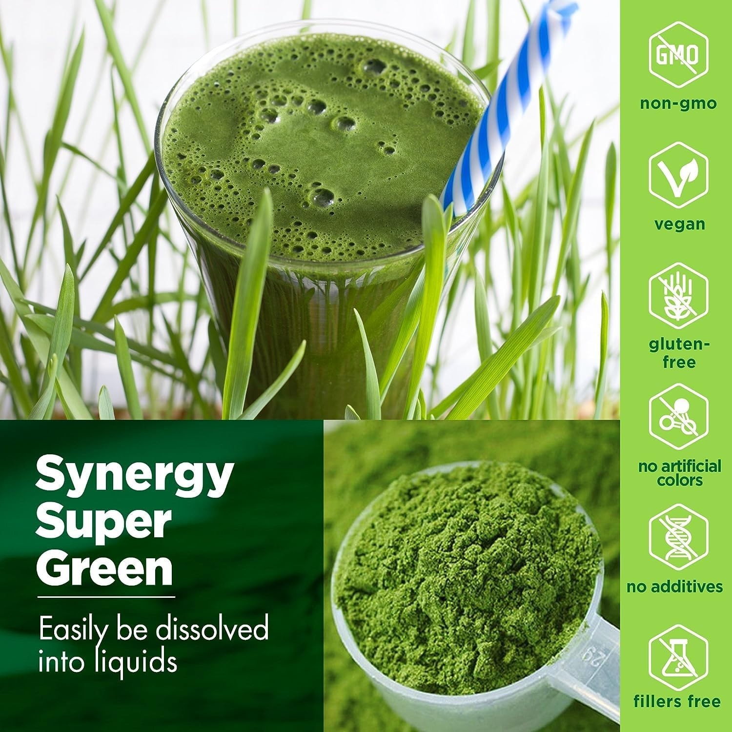 Synergy Natural Organic Super Greens 500g Spirulina Chlorella Barley Wheat Grass
