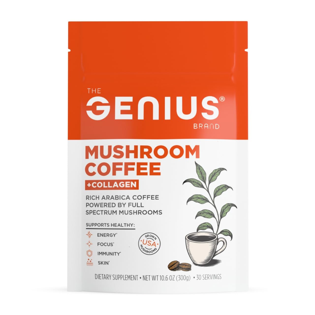 The Genius Brand, Mushroom Coffee + Collagen, 300g