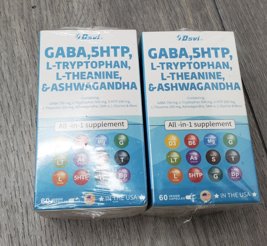 Dsvi 2pk GABA 5-HTP L-Tryptophan L-Theanine Ashwagandha 60 Caps per Sleep Mood