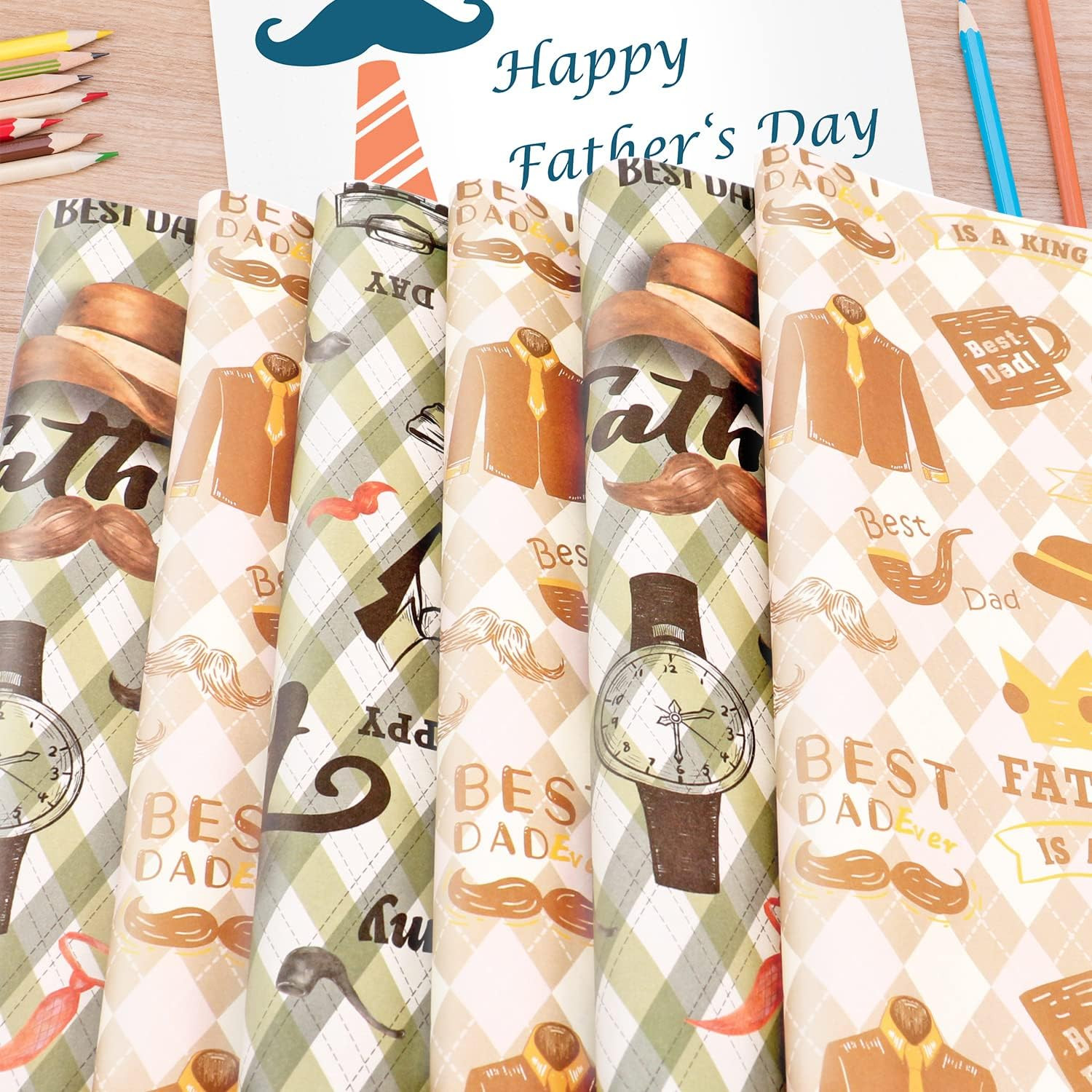 Father’S Day Wrapping Paper, 6 Sheets Gift Wrapping Paper for Men Dad, Kraft Wra