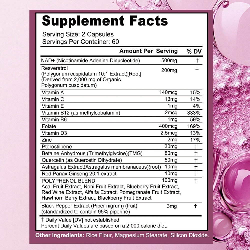 24in1 Resveratrol Formula-1000mg Per Serving for Longevity&Vitality 30~120 Caps