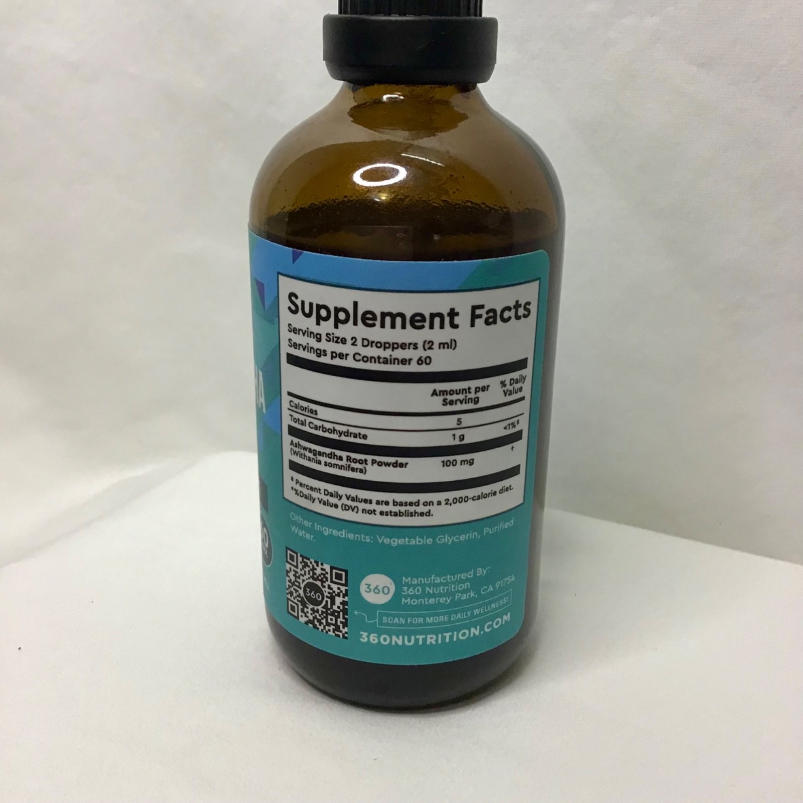 ASHWAGANDHA LIQIUID DROPS BY 360 NUTRITION (4 FL. OZ BOTTLE WITH DROPPER)