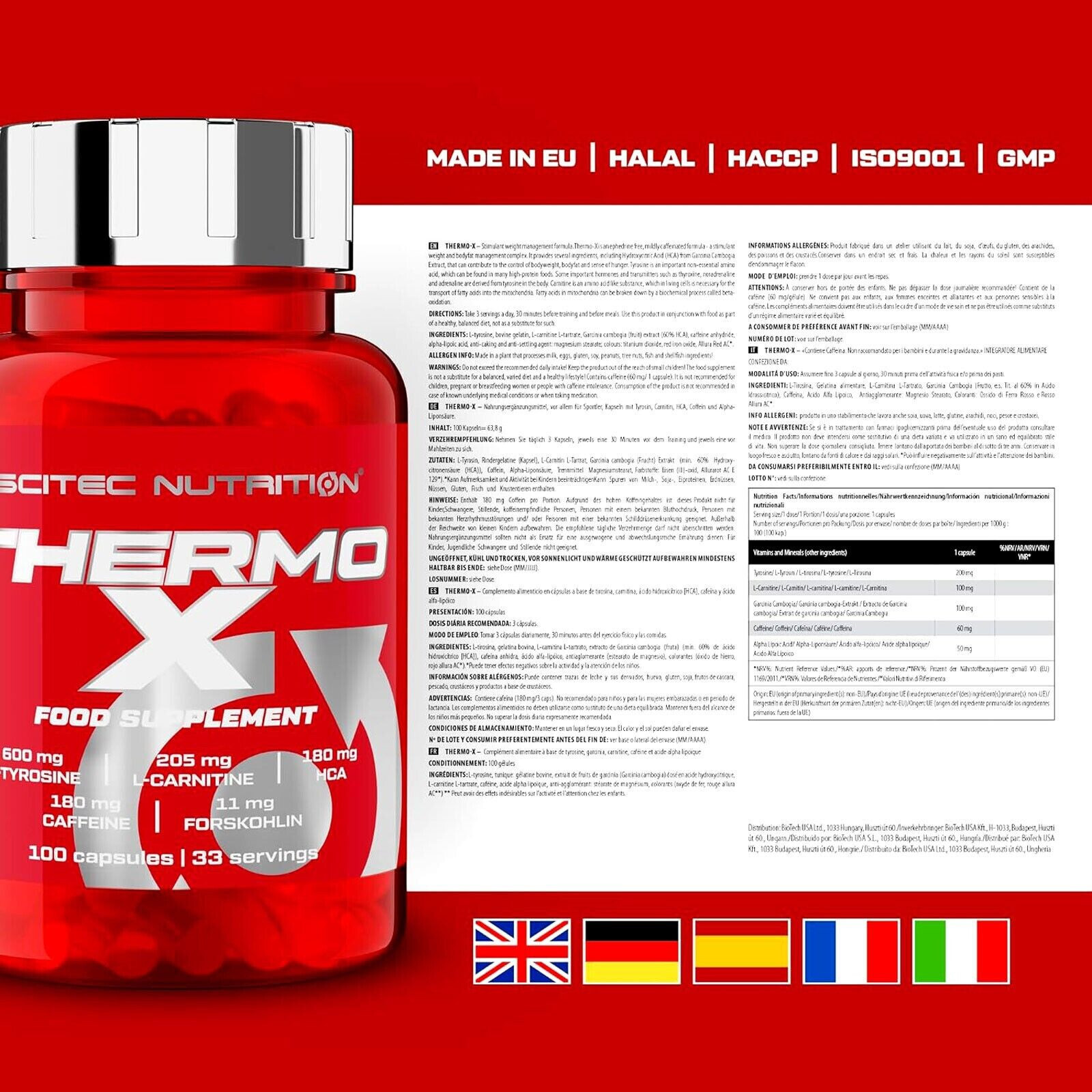 THERMO X – L-Carnitine, Tyrosine, Fat Burner – Strong Thermogenic -100-400 Caps-