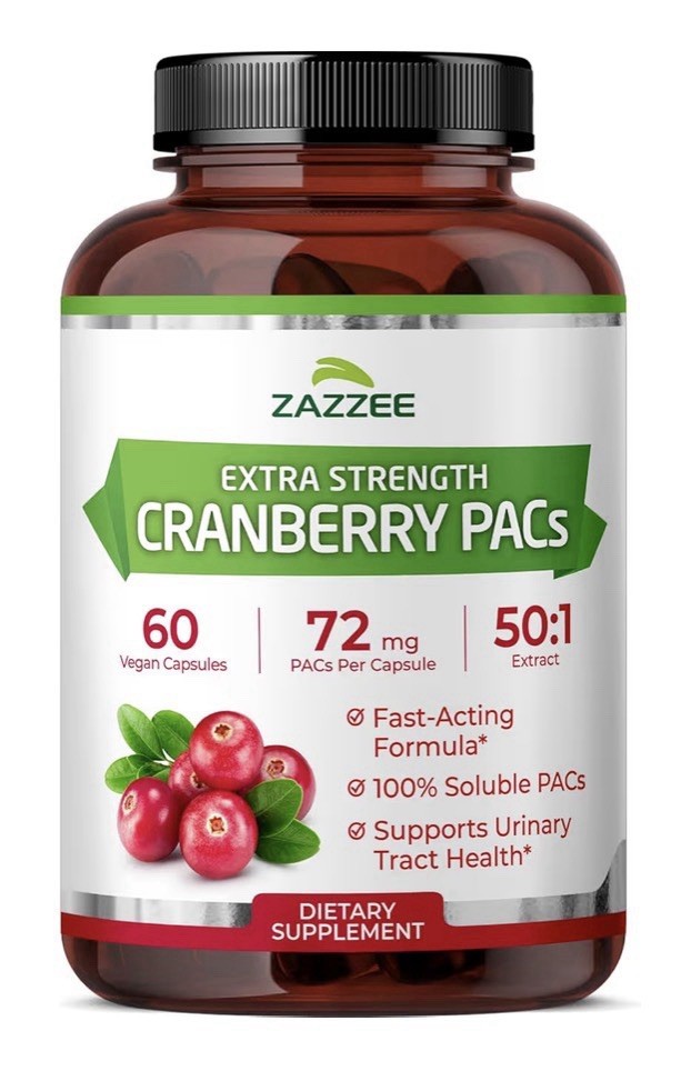 Zazzee Cranberry PACs Extra Strength Urinary Tract Support 100% Soluble 60 Caps