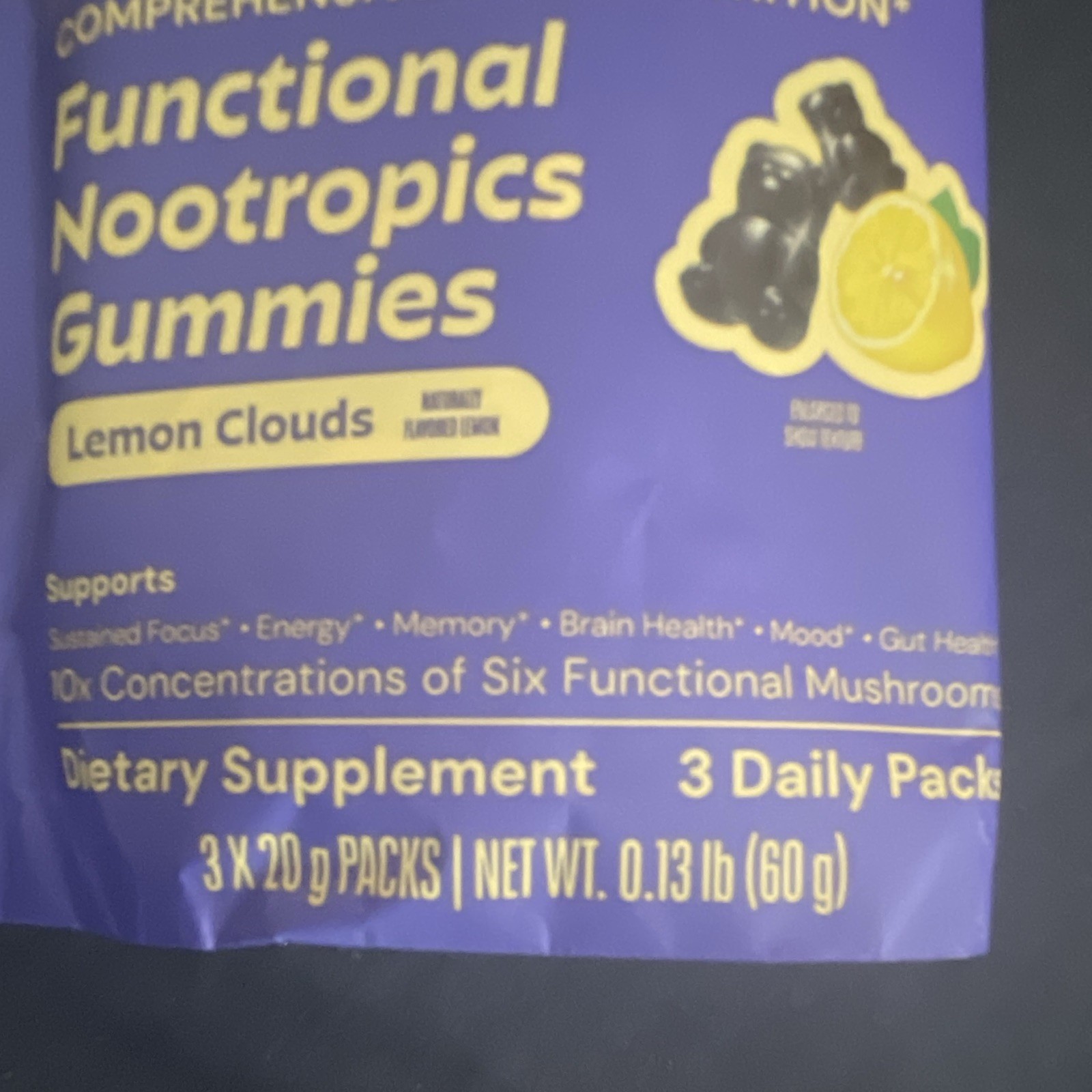 nütrops Nootropics Gummies Lemon Clouds, Reishi Blend, Vegan 60g EXP 05/2027