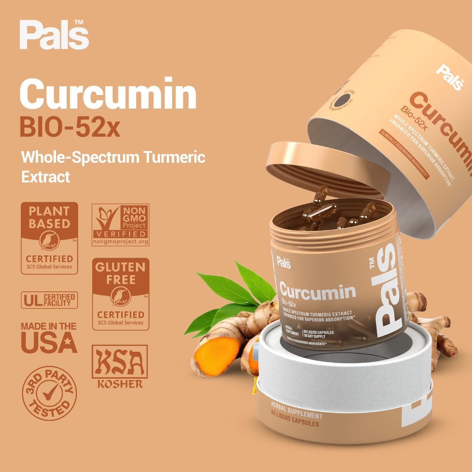 PALS Turmeric Curcumin 500mg Bio-52x Max Absorption 98% Pure – 60 Liquid Capsule