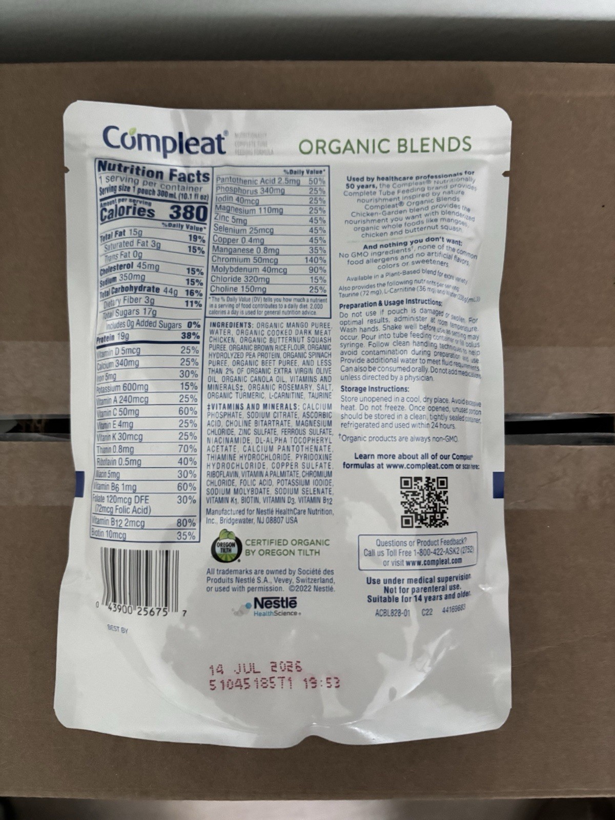 Compleat Organic Blends 10.1oz Tube Feeding Chicken-Garden EXPIRES 7/26
