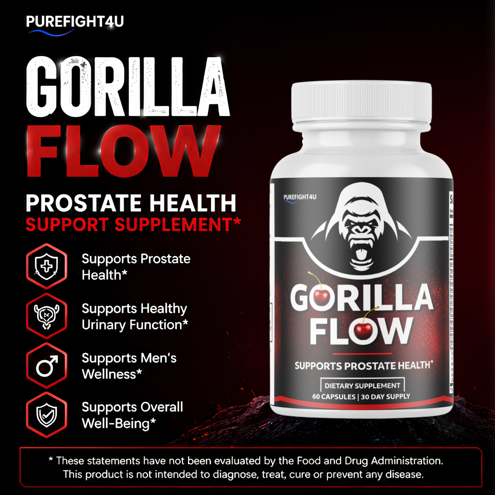 Gorilla Flow – Prostate Health Support Supplement | 60 Capsules – 8 Bottles