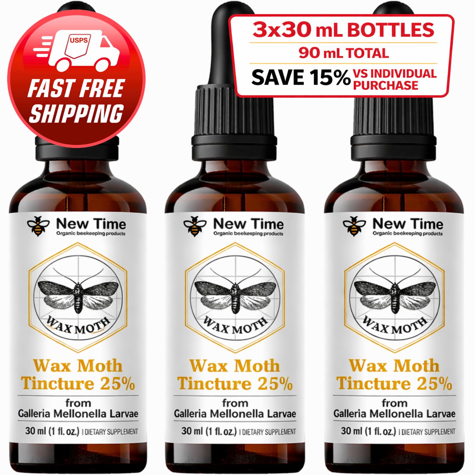 3 Bottles Wax Moth Tincture 3 x 30 ml Galleria Mellonella Extract – Liquid Drops