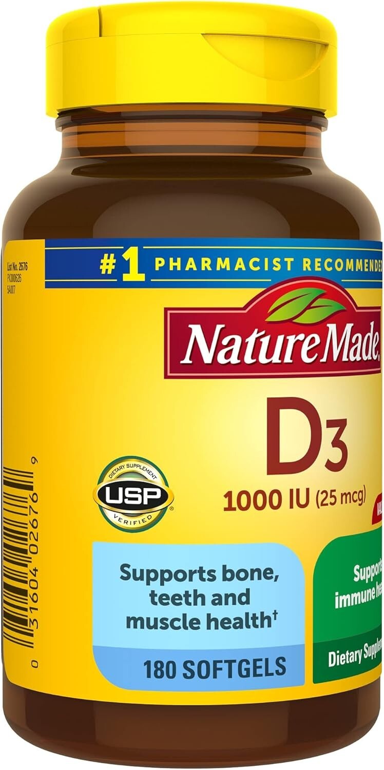 Lot of 3 x Nature Made Vitamin D3 1000 IU (25 mcg) Supplement 180 Softgels