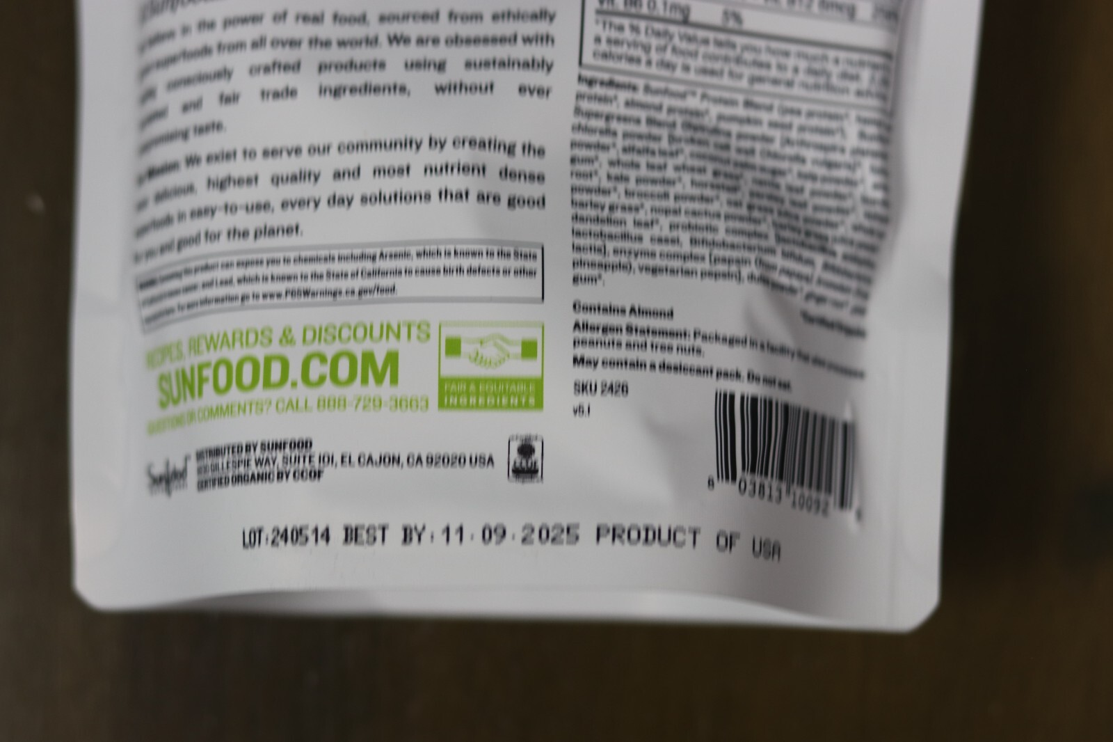 sunfood super foods organic supergreens & protein 8oz