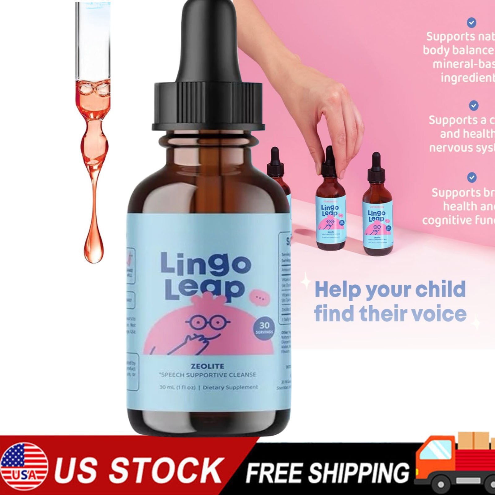 1-3X Lingo Leap Children’s Drops – Zeolite Detox for Delays Speech Therapy -30ml