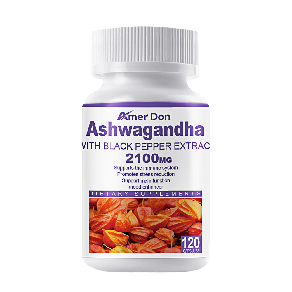 Organic Ashwagandha Capsules 2100mg Supplement&Black Pepper Root Powder 120Pcs
