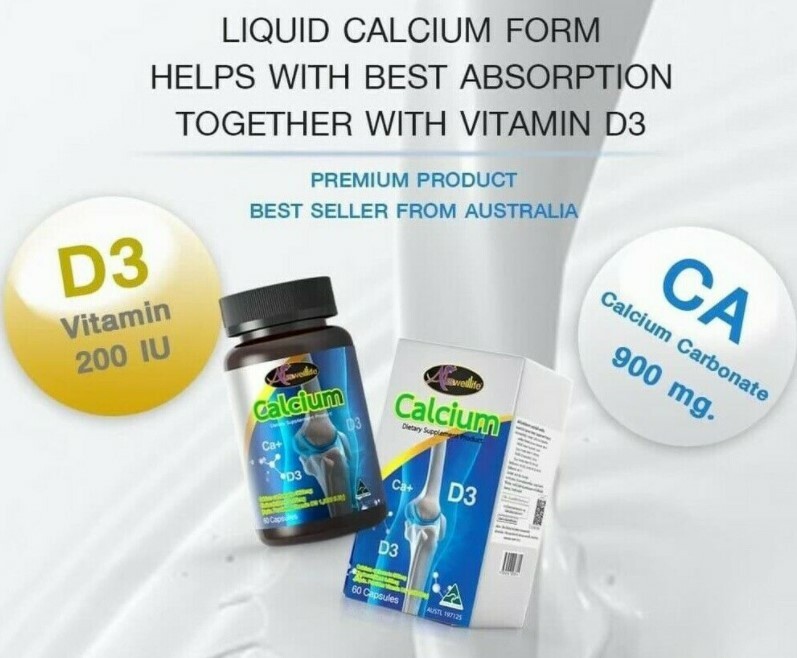 AUSWELLLIFE Calcium Plus Liquid 900 mg Vitamin D3 Increase Calcium 60 Caps