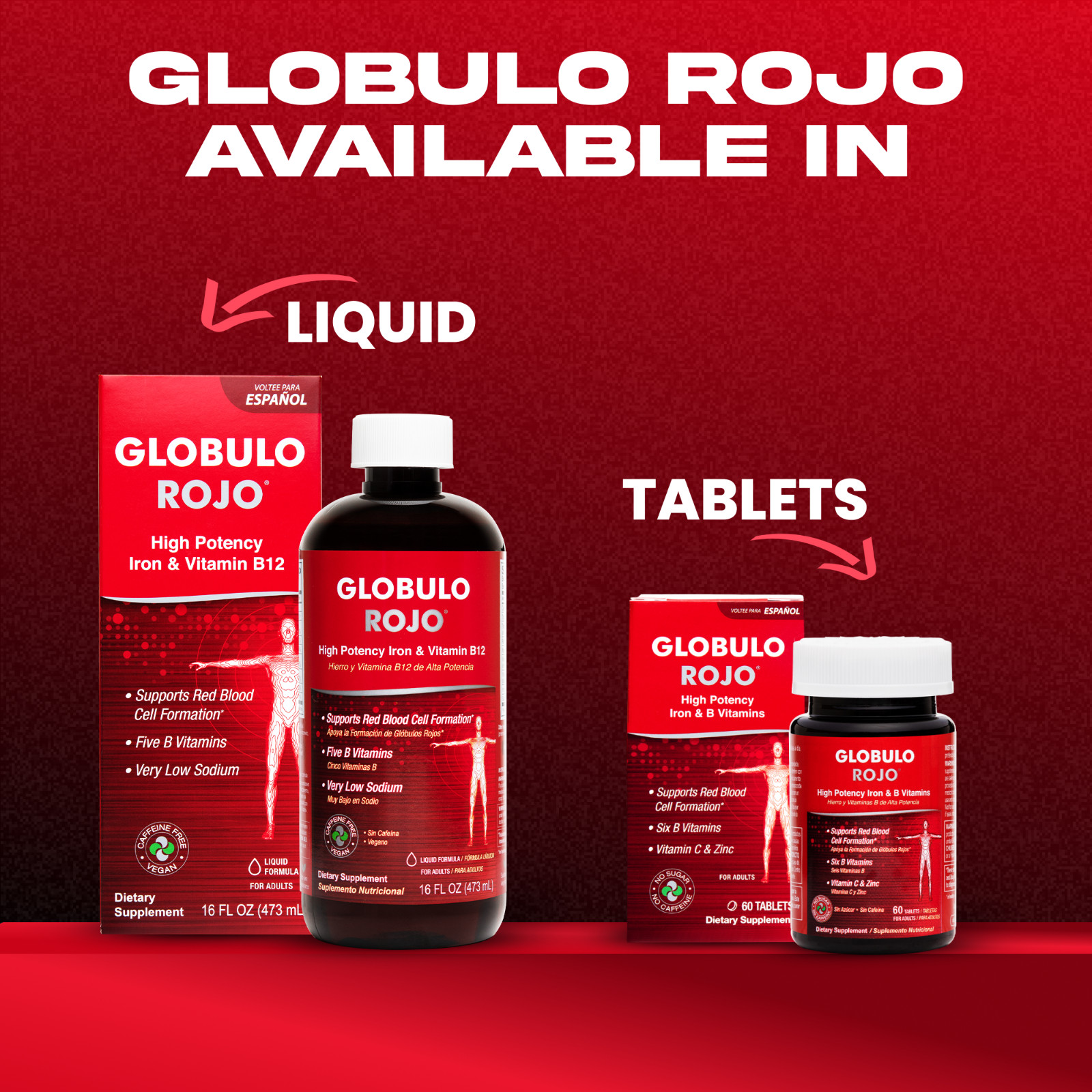 Globulo Rojo Liquid Dietary Supplement, B Vitamins / Iron 16 OZ (2 BOTTLES) 1/26