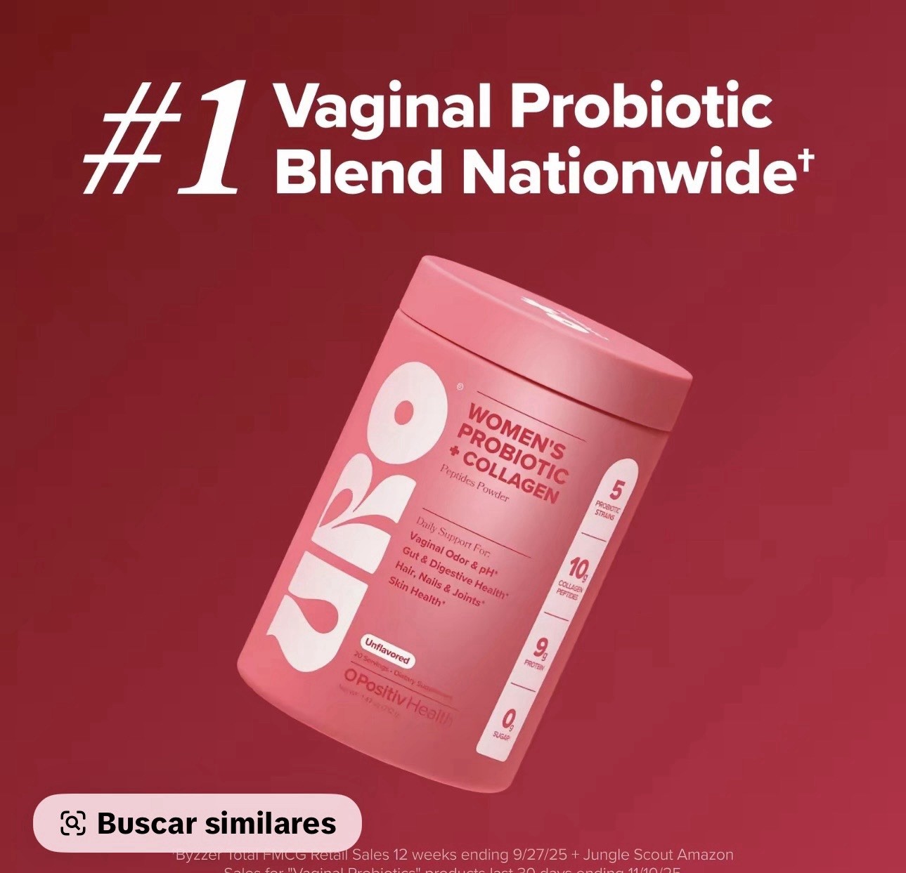 O Positiv Health Probiotic + Collagen Powder Unflavored 0g Sugar Women 7.47oz