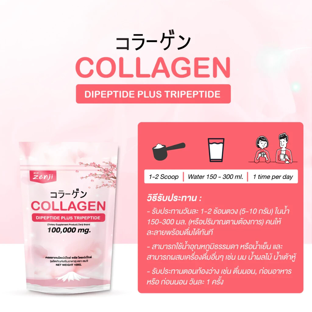 2 x Zenji Fish Collagen Dipeptide plus Tripeptide Skin Firming 100g. Powder