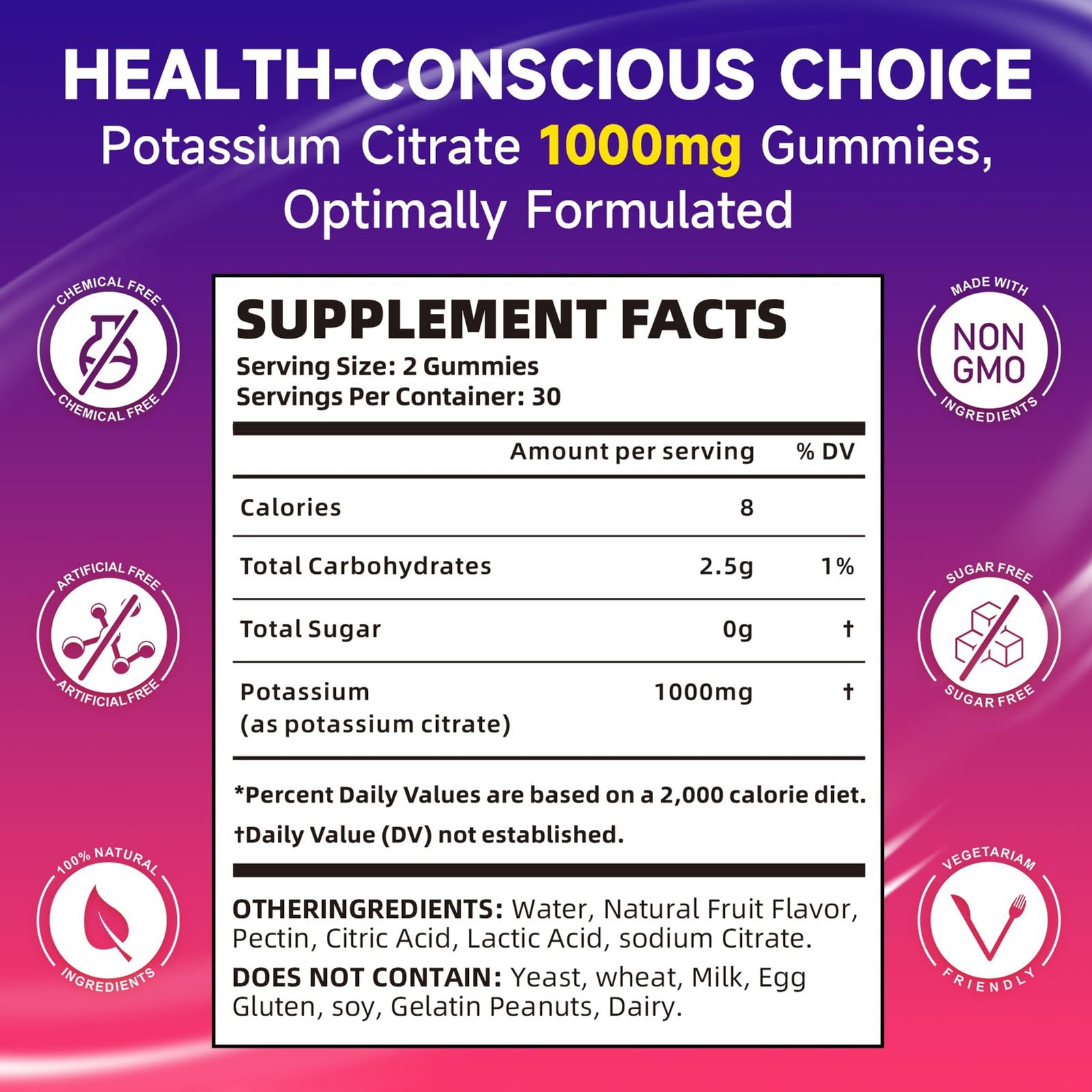 Potassium Citrate Gummies for Adults, Sugar-Free Potassium 1000mg Support Leg Cr