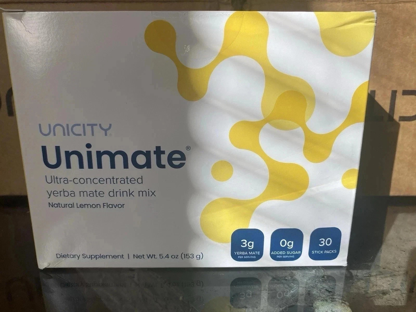 Unicity Unimate Lemon Flavor Stick Packs 30 Count Yerba Mate Energy Focus Drink