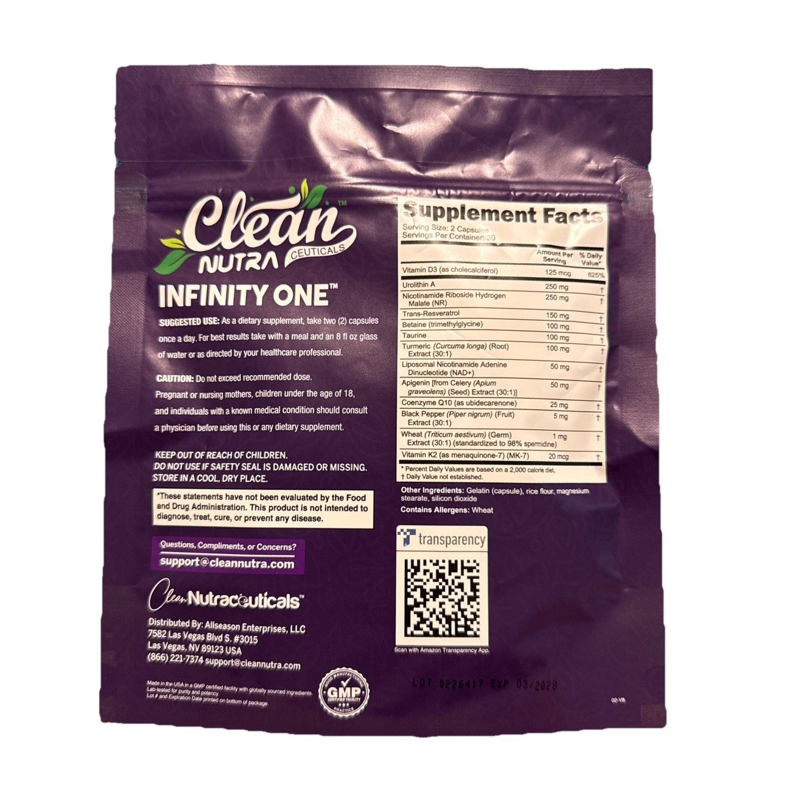 Clean Nutra Ceuticals Urolithin NAD+ Resveratrol Longevity 60 Capsules