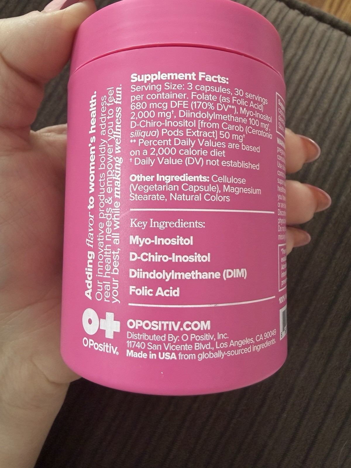 O Positiv Ovarian Support Vegan Capsules Myo-Inositol DIM 90 Exp 06/2026
