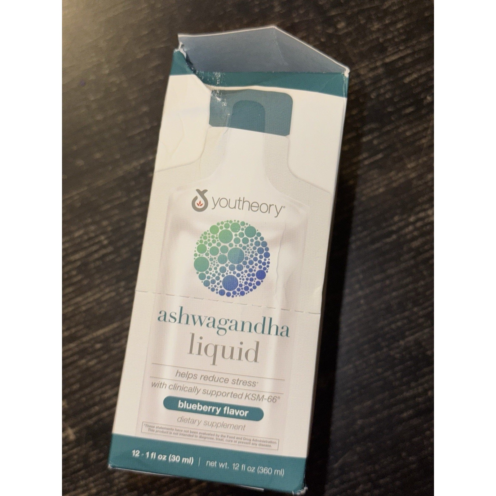 Youtheory Ashwagandha Liquid Stress Relief Blueberry 12 Packets Ex 7/2027