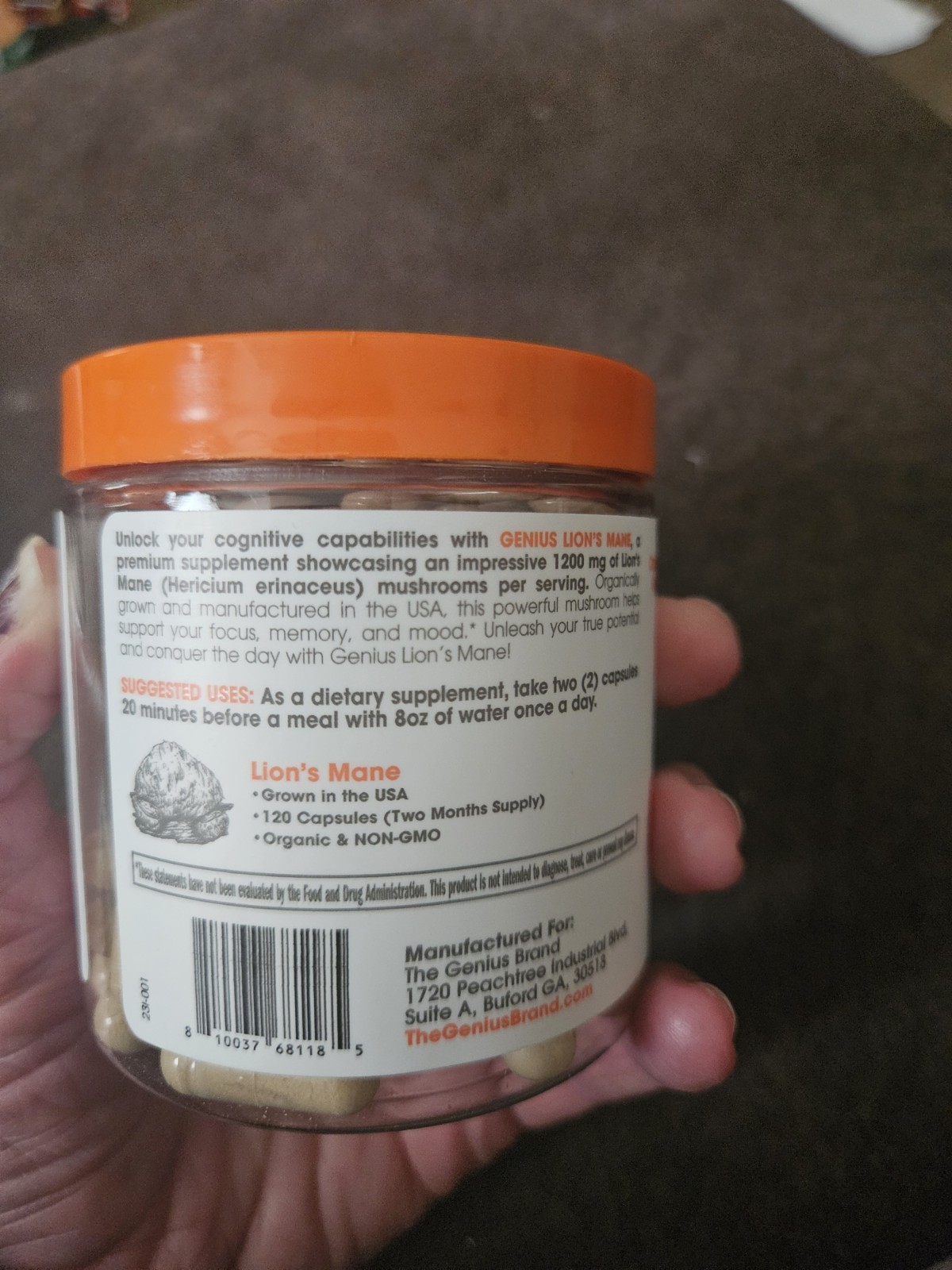 The Genius Brand Lion’s Mane 1200mg 120 Capsules Organic Non-GMO 3 Pack