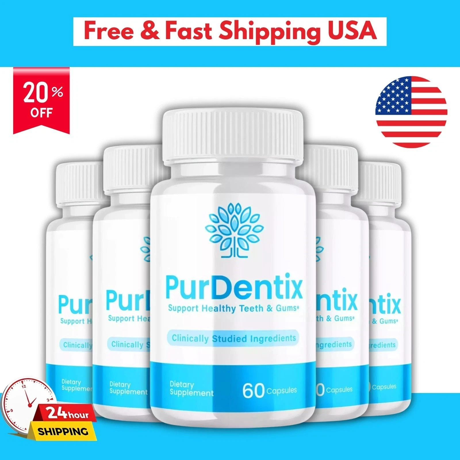 (5 Pack) Purdentix Oral Probiotic Support Healthy Teeth and Gums (300 Capsules)