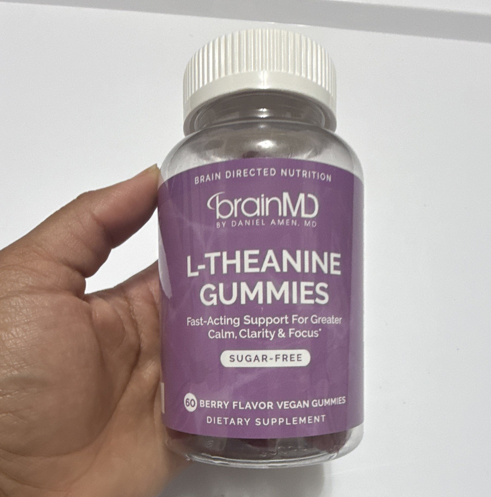 BrainMD L-Theanine Gummies Sugar-Free Berry Flavor Vegan Gummies 60 Count