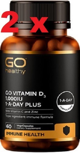 2 x Go Healthy GO Vitamin D 1,000iu 1-A-Day Plus Vitamin C & Zinc Vege Cap 60
