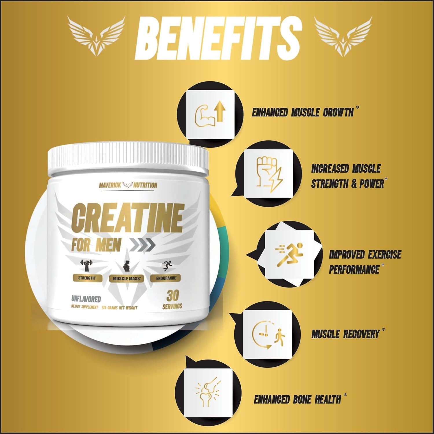 Maverick Nutrition Creatine MonohydratePowder for Men – Unflavored – 30 Srvgs