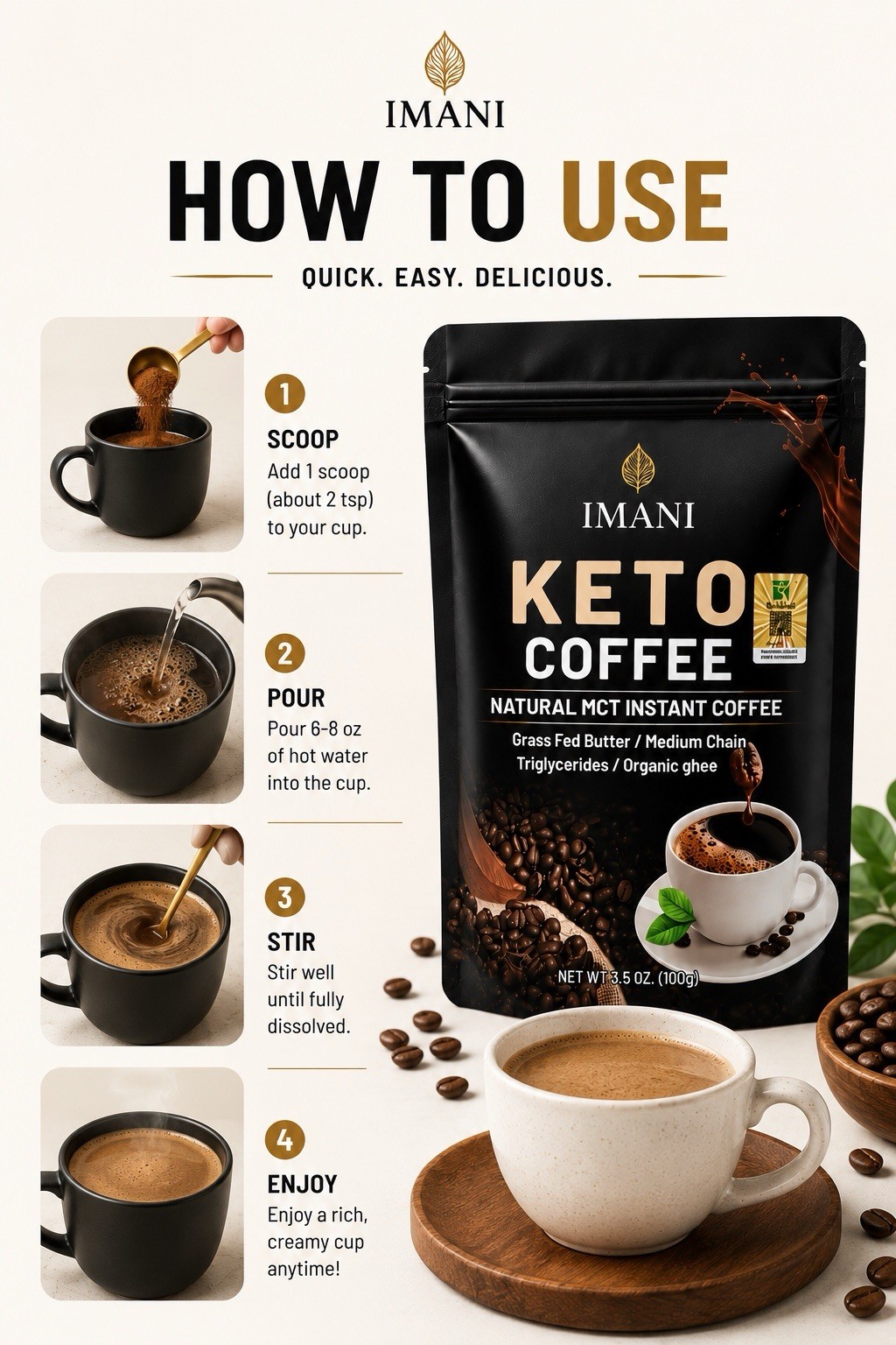 Keto Coffee Natural MCT Instant Coffee Grass Fed Butter & Ghee Blend 100g Diet