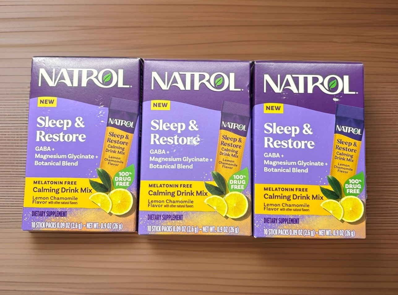 Sleep & Restore Calming Drink Mix Lemon Chamomile 3 Boxes 10 Packs Each = 30 Pks