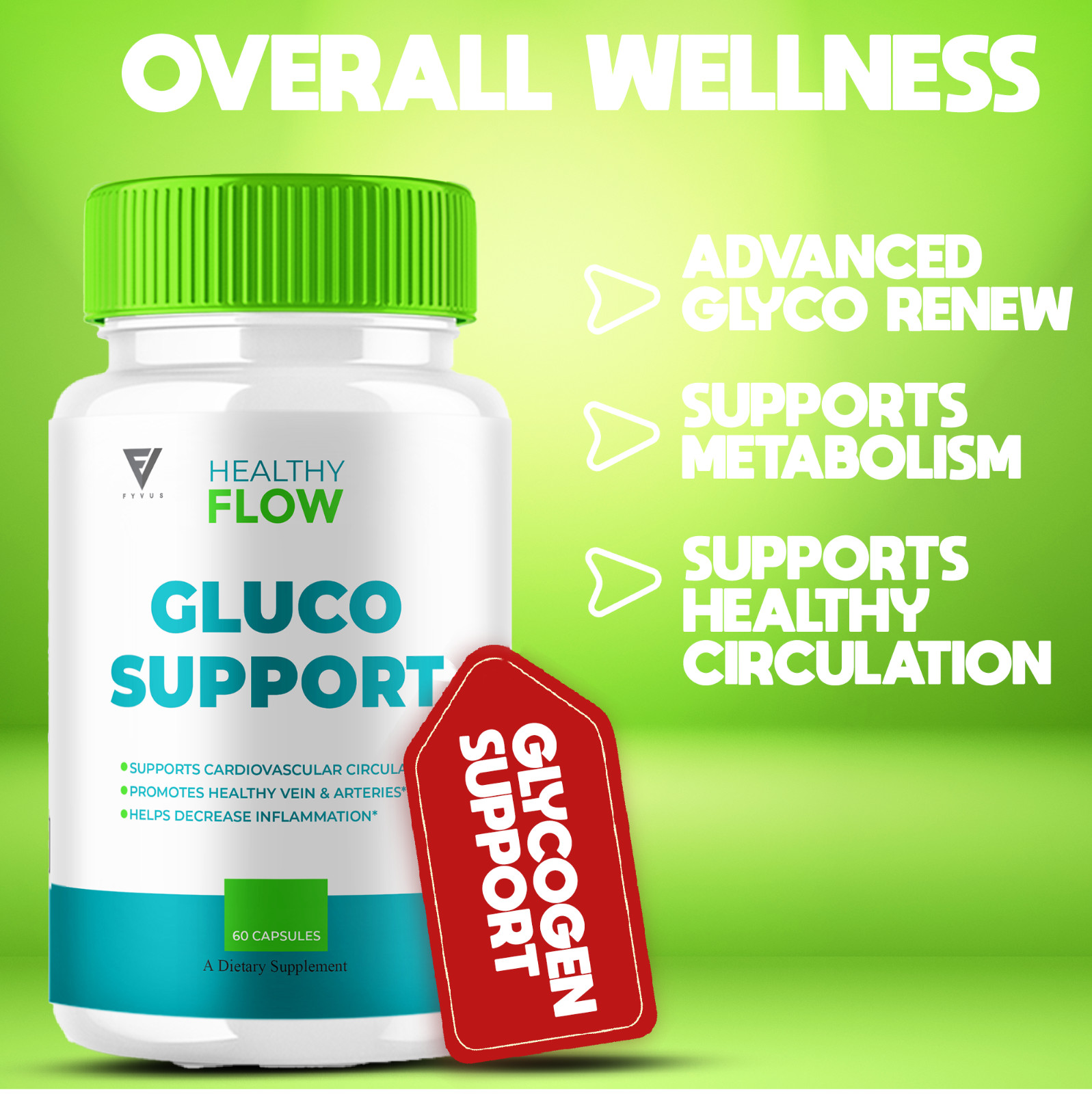 (5 Pack) Healthy Flow Gluco Support, HealthyFlow Glycogen Pills (300 Capsules)