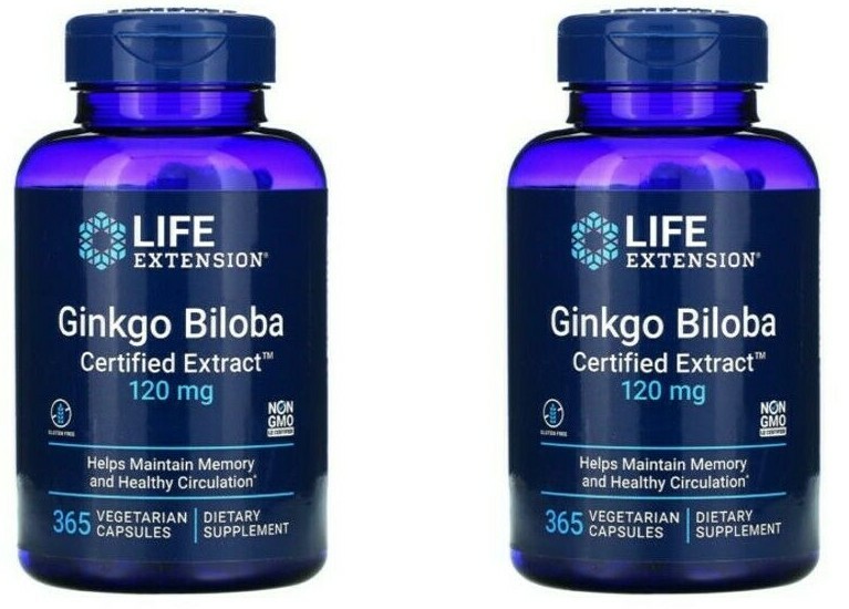 Ginkgo Biloba 120mg Certified Extract 2X365 Vegg Caps Life Extension 24%flavone