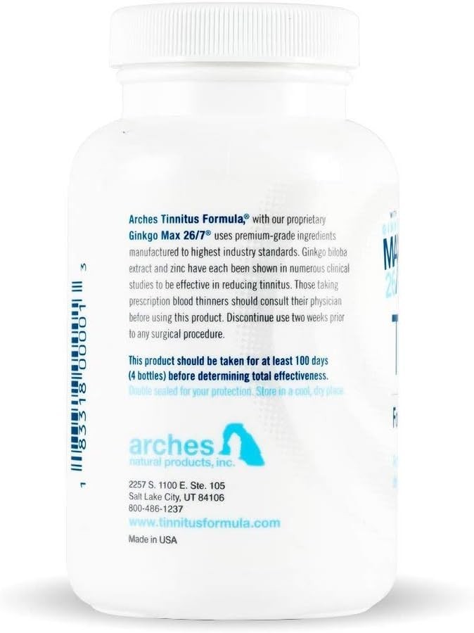 Arches Tinnitus Formula with Ginkgo Max 26/7 – Natural Relief in 60 Capsules