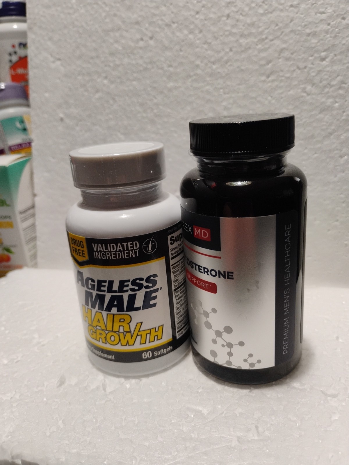 Ageless Male Hair Growth Supplement 60 Softgels Exp 12/2026 & Rex Test Booster