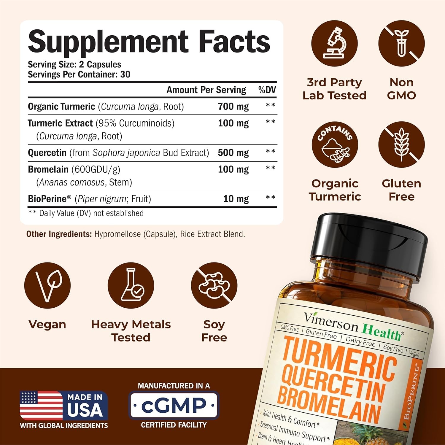 Quercetin with Bromelain Turmeric Curcumin Supplement – Allergy Relief, Immune &