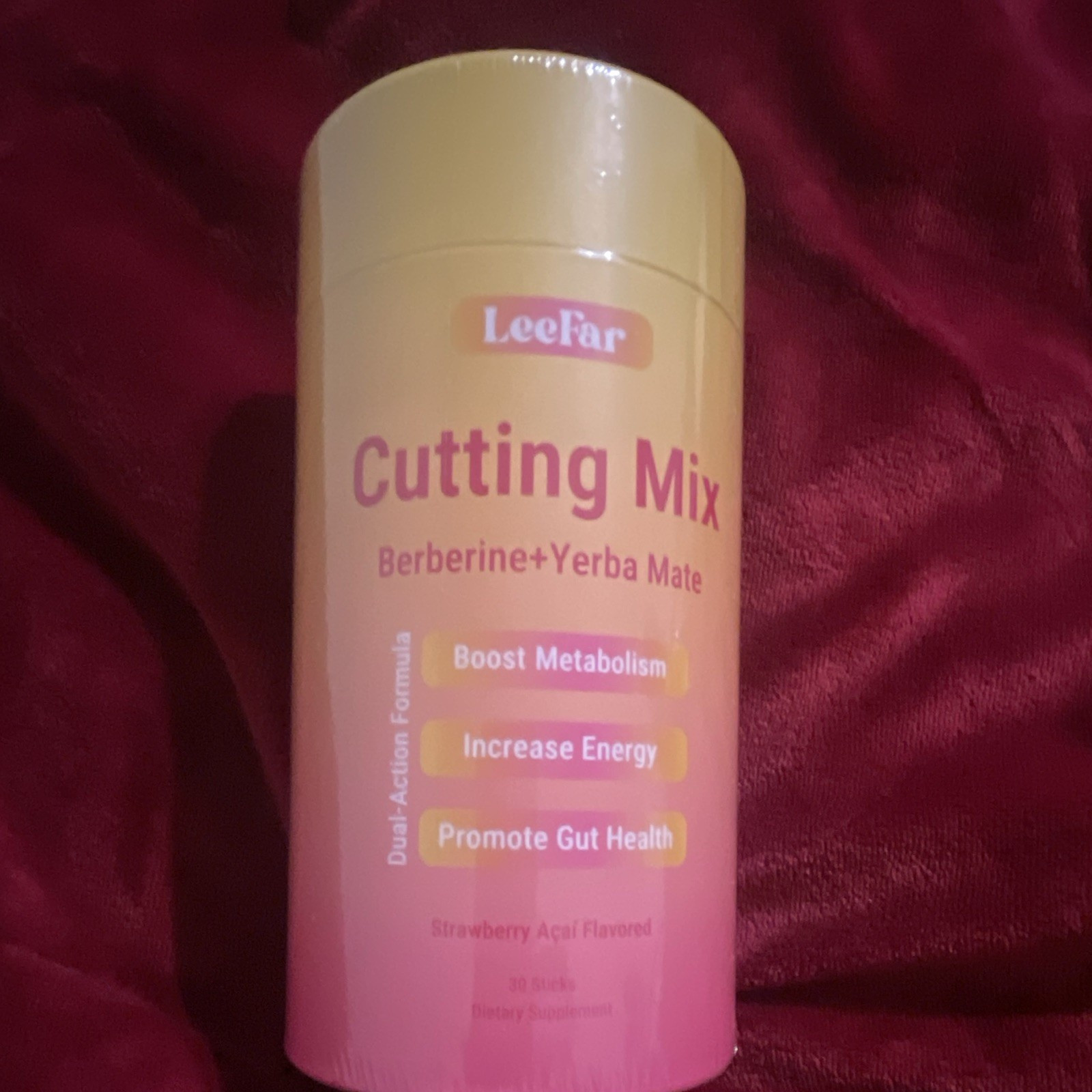 LeeFar Berberine + Yerba Mate Cutting Mix Powder Strawberry Acai 30 Sticks