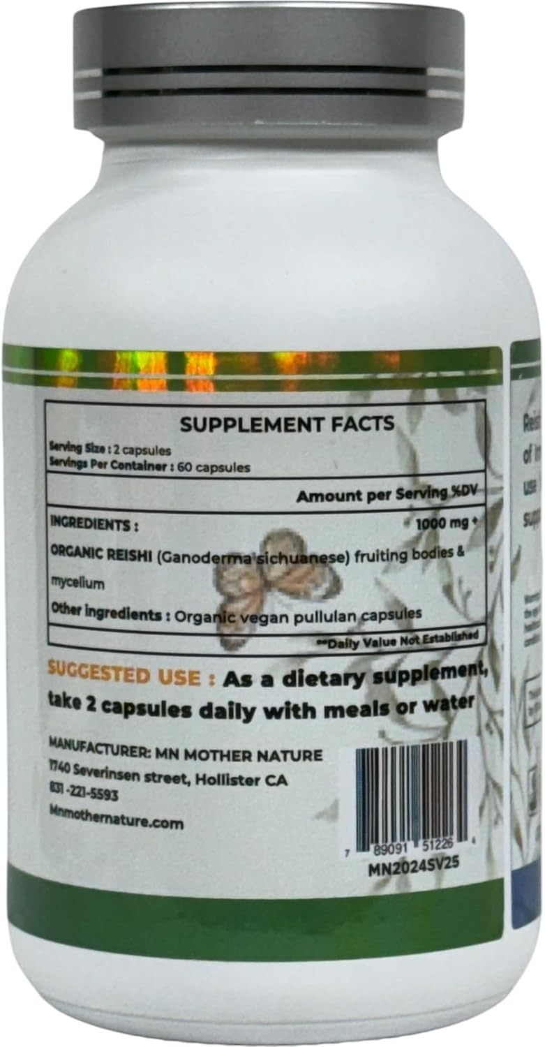 Mother Nature Reishi Mushroom Capsules Wellness Supplement — Vegetarian Capsules