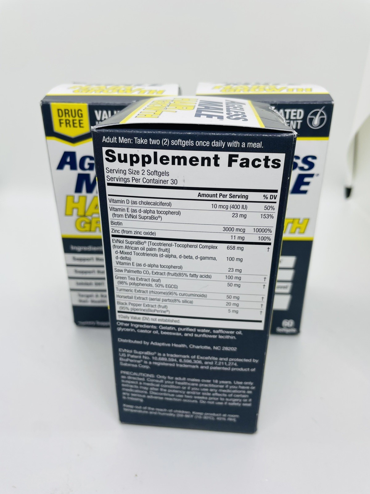 Ageless Male Hair Growth Supplement 60 Softgels Each 3 Pack 180 Drug Free 9/27