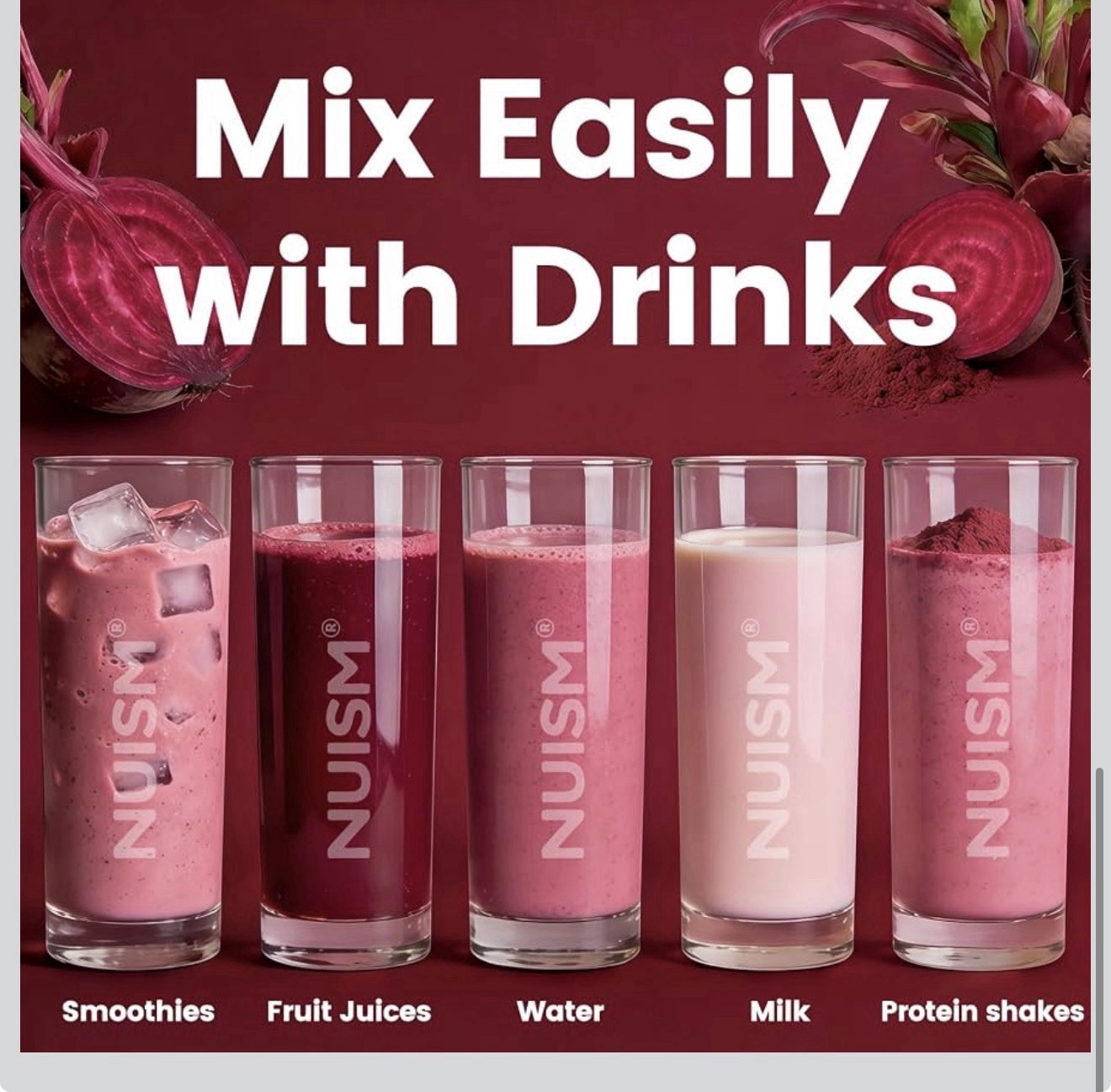 NUISM Beet Root Supplement Powder Natural Raspberry Pomegranate, Sugar Free 210g