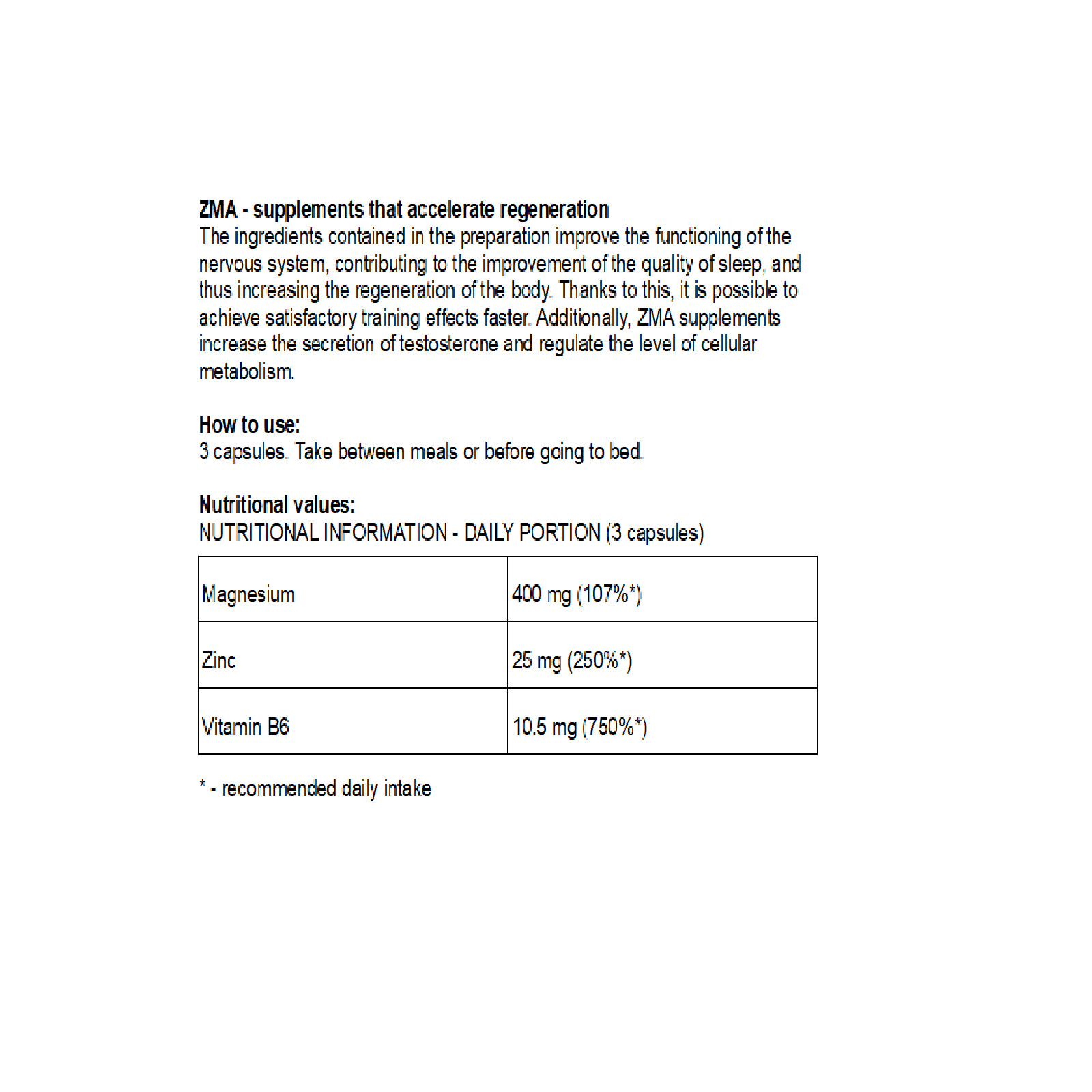 ZMA – Vitamin B6 Zinc Magnesium Supplement Anxiety Relief – Testosterone Booster