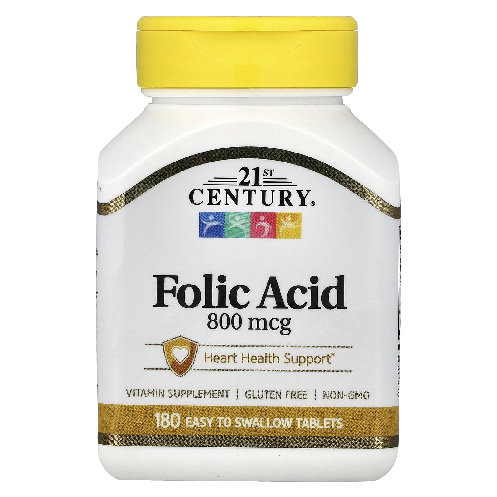 21st Century 800 mcg Folic Acid Tablets, 180 Count (Pack of 1), Assorted