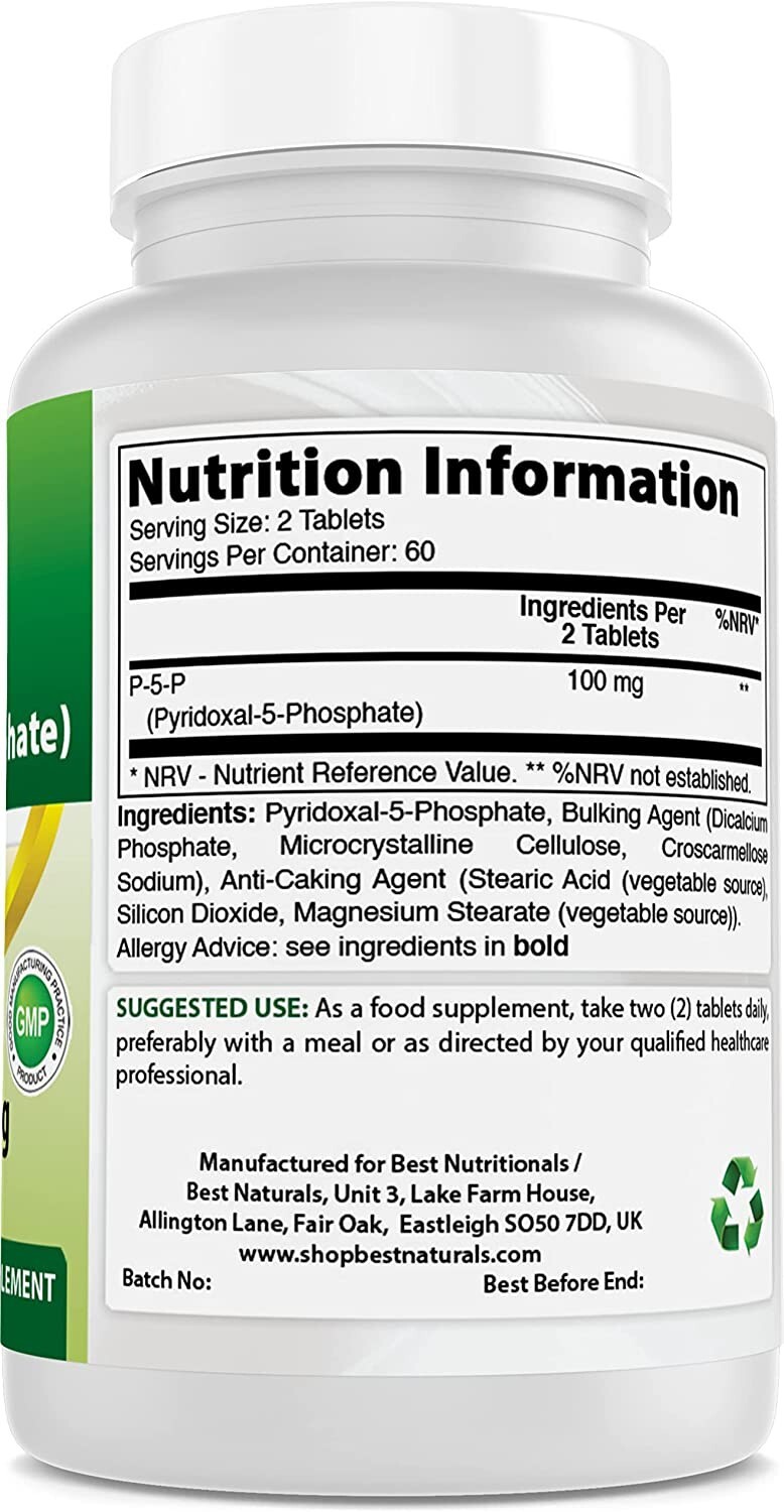 Best Naturals P5P Vitamin B6 100 mg/Serving 120 Tablets