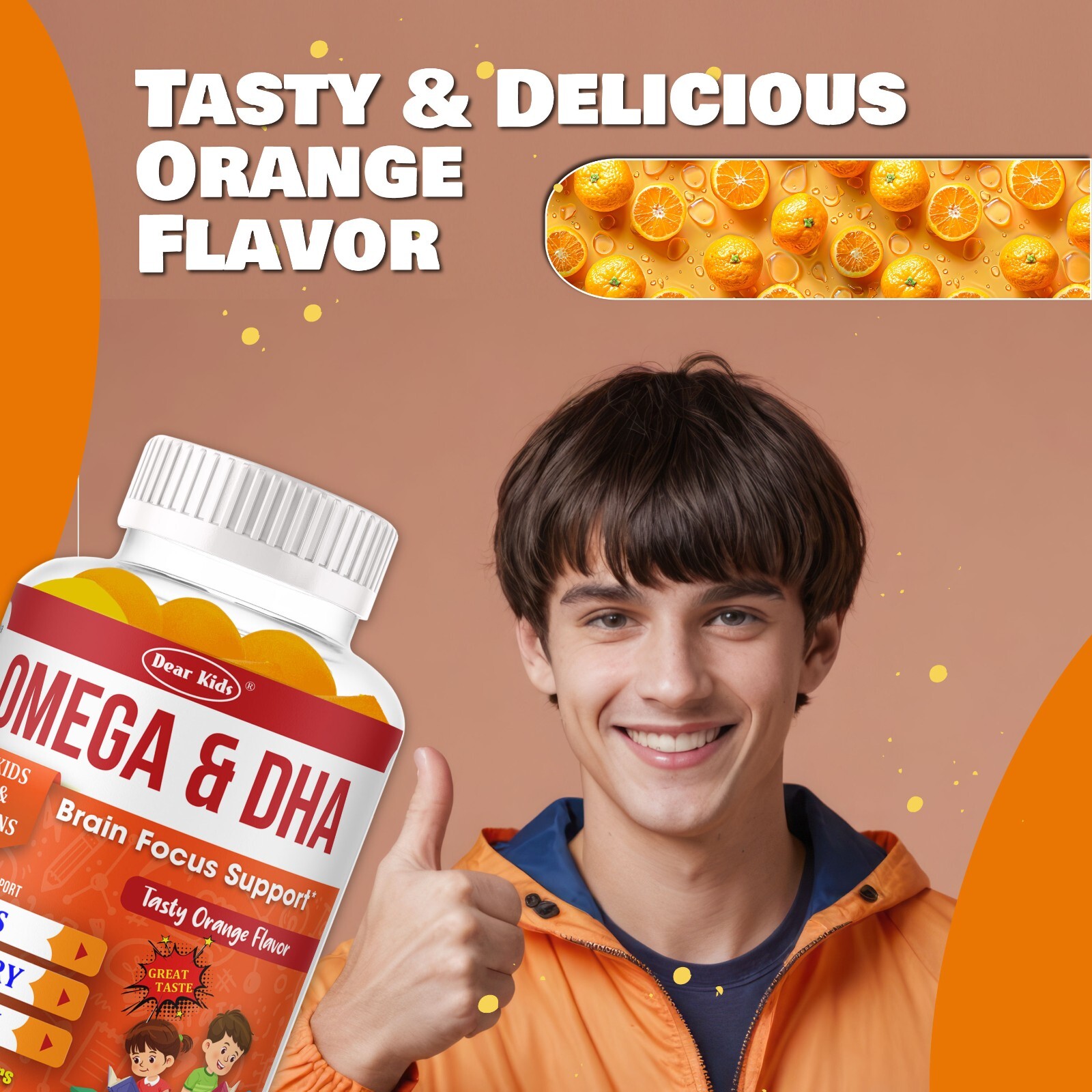 Brain Booster Focus Gummies for Kids & Teens, Omega 3 DHA Memory Supplement 60