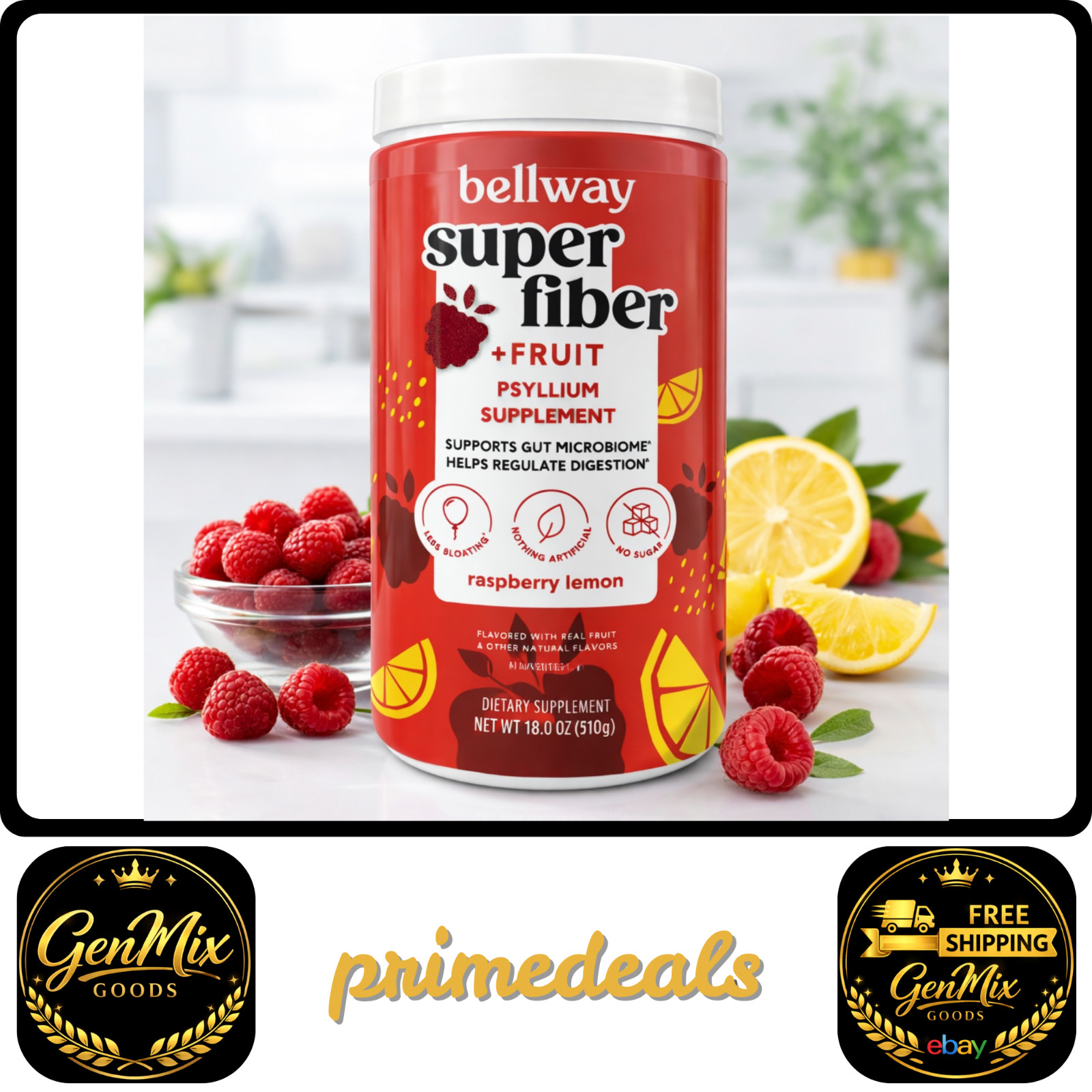 Bellway Super Fiber + Fruit Psyllium Husk Raspberry Lemon 36oz 18 x2