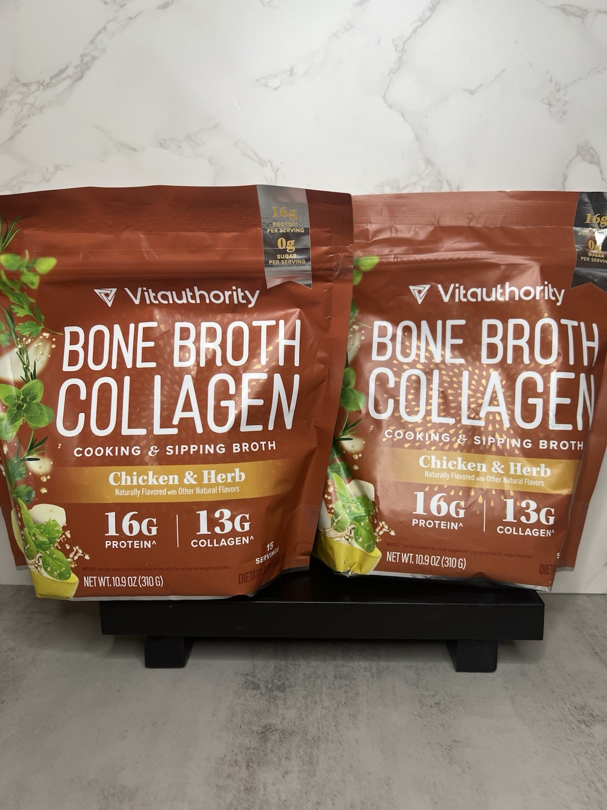 Vitauthority Bone Broth Collagen Powder Chicken & Herb 10.9 oz, Two! Exp 01/2028