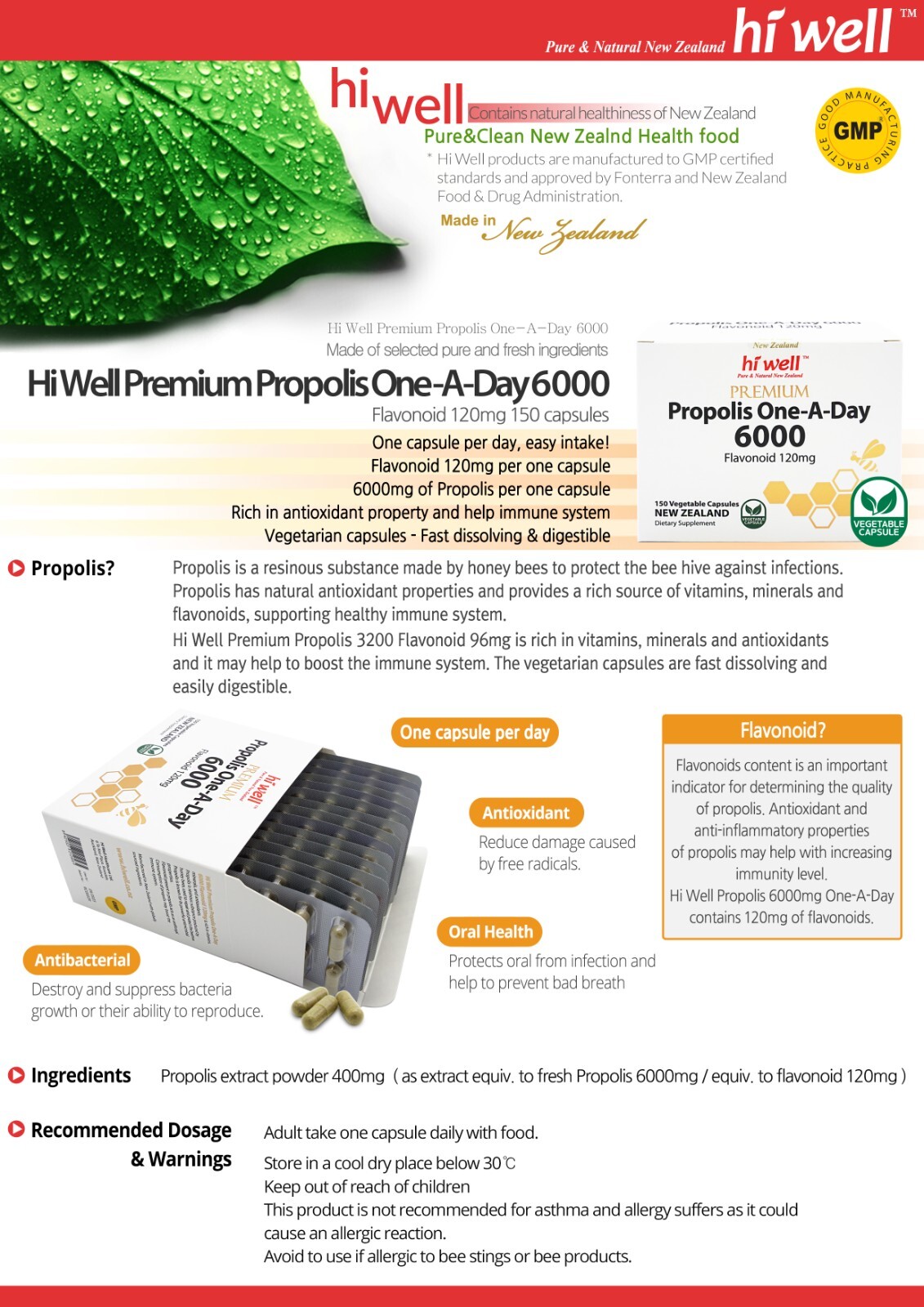 Hi Well New Zealand Propolis One a Day 6000 150 Capsules