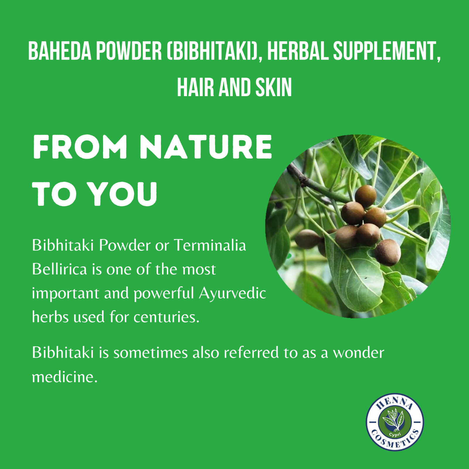 Baheda Powder (Bibhitaki) | 100 Grams (3.53 Ounces) For Hair & Skin